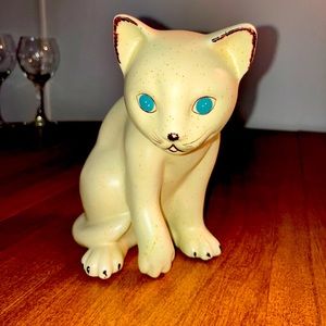 Vintage Flambro Ceramic Siamese Cat Kitten W/Gold Speckles Blue Eyes Figurine